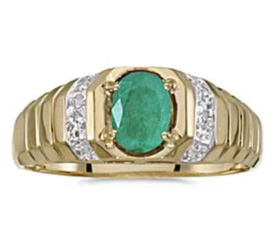 Anillo de diamantes y esmeraldas naturales para hombre de oro amarillo de 10 quilates - tamaño de anillo gratis (8-12) Foto 1 de 4