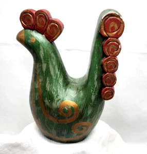 Pier1 Rooster Figurine Decor Hand Painted Green Gold Farmhouse Country 9.5" - Picture 1 of 10