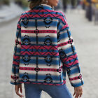 Aztec Shacket Jacket Geometric Patterns Button Down Fleece Coat (Blue M) NOW