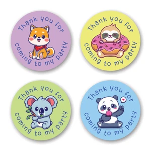 40mm Kawaii Animals "Thank You for Coming to My Party" Birthday Stickers - Picture 1 of 1