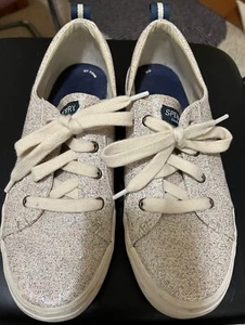 Sperry Top-Sider Damen 8M grau Canvas Sneaker mit Regenbogen Glitzer-marine Streifen - Bild 1 von 6