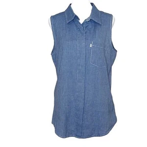 Kavu Button Down Shirt Sleeveless Denim Chambray Blue Women's size Medium - Picture 1 of 9