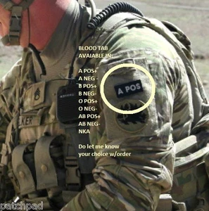 US MILITARY SPEC. GREEN BERETS SFG ODA JTF CTU vêlkrö BLOOD TYPE: A NEG x 2 Tabs - Picture 1 of 11