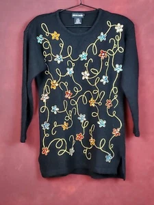 Vintage Pierre Cardin Women's Long Sleeve Silk Blend Sweater S Crystals Bling - Picture 1 of 3