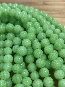 Antique Czech Lampwork Spotted Apple Green glass Round bead 11in Strand 8mm - Picture 1 of 4