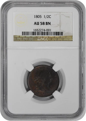 1805 Half Cent No Stems AU58BN NGC Cover