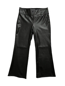 Vince Camuto Womens Size Large Black Faux Leather High Rise Flare Pull On Pants