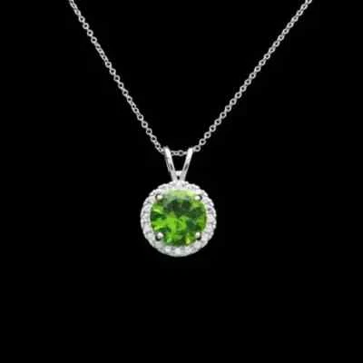 1.5 CARAT PERIDOT Gold Vermeil Pendant Necklace Round Green silver Foto 1 de 3