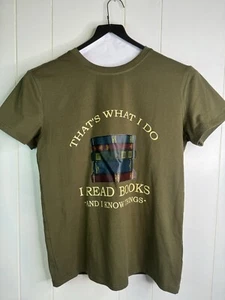 Novelty Top Unisex Green “ I Read Books And I Know Things” Short /S  Sz M New - Picture 1 of 9