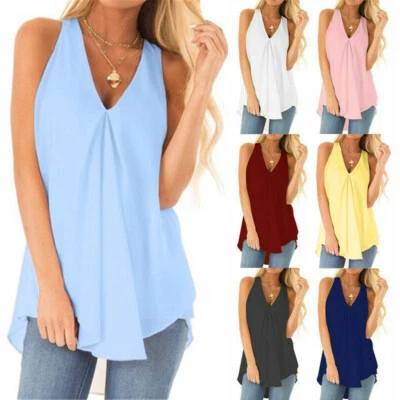Plus Size Summer Womens Sleeveless Camisole Chiffon Tops Blouse Ladies Vest Tank - Image 1 of 4