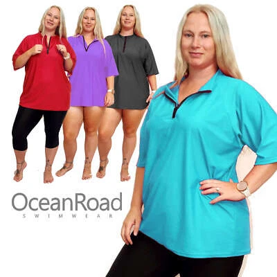 Damas Talla Grande 18-28 Calce Suelto Erupción Camisa Rashie Surf Chaleco Protector Manga Corta Foto 1 de 4