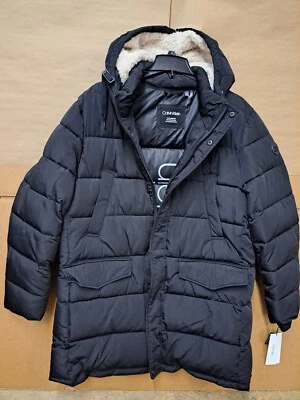Calvin Klein Men's Sherpa Hood Puffer Coat CM908126 Black Sz L $350 MSRP - Image 1 of 4