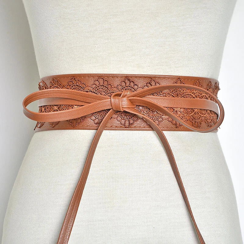 Women Obi Belt Faux Leather Lace Wrap Wide Belt Tie Belt Waist Belt Waist Band - image 1 of 4