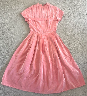 Vestido Bonnie Blair Vintage Años 50 Talla Pequeña Mediana Rosa Tafetán Plisado Foto 1 de 4