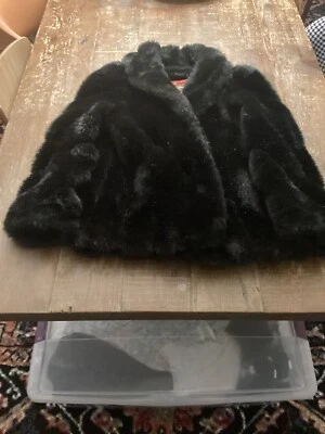 Abrigo de piel sintética negro firma americana vintage para mujer talla S/M  Foto 1 de 4
