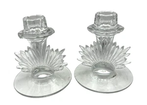 Elegant Crystal Vintage Glass Pair Taper Candleholders Holiday Fostoria Flame - Picture 1 of 9