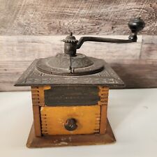 Parker National Wood Coffee Mill Grinder Ornate Cast Iron Wood Box with Drawer