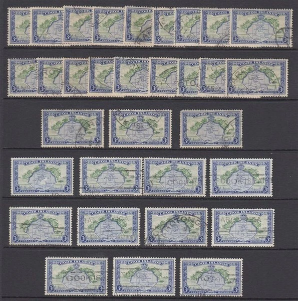COOK ISLANDS 1949-61 3d. BOTH TYPES BULK USED (x32) (ID:207/D51111) - Image 1 of 1