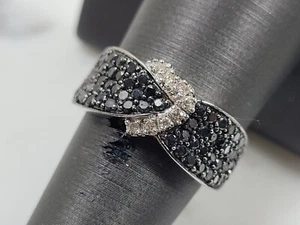 Womens Vintage Estate 10k White Gold Black Diamond Buckle Ring, 4.4g - Picture 1 of 6