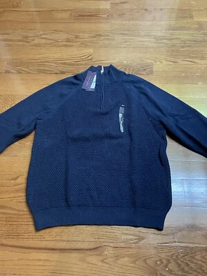 Suéter Tommy Hilfger novo em folha L malha waffle 1/4 zíper azul marinho novo com etiquetas - Imagem 1 de 4