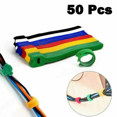 50Pcs Reusable Ties Nylon Strap Cord Loop Hook Cable Wraps Tool Tidy Organizer - Image 1 of 4