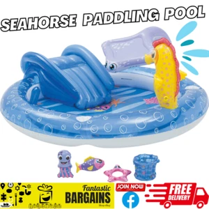 Playtive Kids Seahorse Paddling Pool 5 Piece Set Water Sprayer Slide Sun Shade
