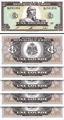 Haiti 1 Gourde 1993, UNC, 5 Pcs LOT, Consecutive, P-259a - Image 1 of 4