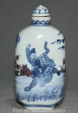 3.4" Ancient China Blue White Porcelain Wu Song Beats the Tiger Snuff Bottle Box