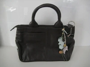 RADLEY QUALITY SOFT BROWN LEATHER GRAB HANDBAG BLUE GREY FLOWER DETAIL KEYRING - Picture 1 of 11