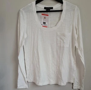 NWT Social Standard by Sanctuary Women's Dylan Scoop Neck White Pocket Tee - Picture 1 of 8