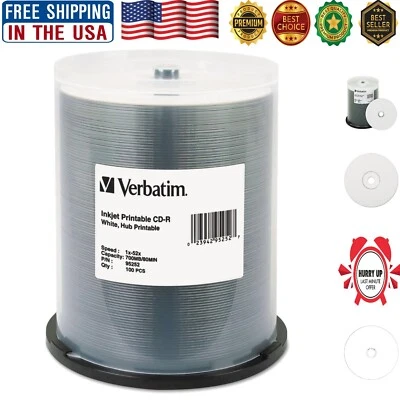 Paquete de 100 discos imprimibles por inyección de tinta CD-R 700 MB - velocidad rápida 52X y calidad de archivo Foto 1 de 4