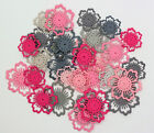 Lacy Flowers Paper Die Cut Embellishments scrapbooking 20 pc Grey Pink