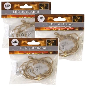 3x LED Lichterkette Jute Faden Mikro 10 Leuchten warmweiß 150cm Abstand 10cm #11 - Bild 1 von 5