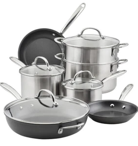 rachael ray 11- Piece Hard-Anodized and Induction Stainless Steel Cookware Set - Picture 1 of 3