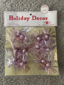 NOS 12 Vintage Christmas Tie Ons Pink Mercury Glass Tinsel Sputnik Ornaments - Picture 1 of 5