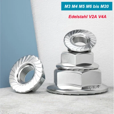 Sperrzahnmutter Edelstahl V2A V4A Flanschmuttern Bundmutter M3 M4 M5 M6 bis M20 - Bild 1 von 4