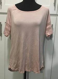 Hippie Rose Women's Short Sleeve Scoop Neck Shirt Mesh Stripe Pink XL NWT - Picture 1 of 5