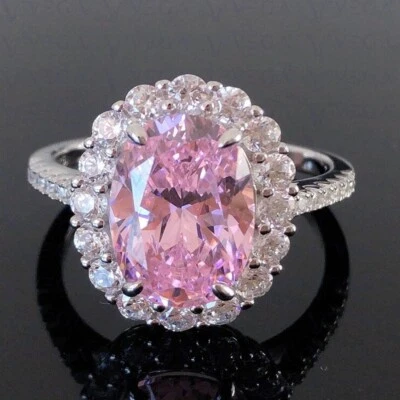 6.20Ct Oval Shape Natural Topaz & Diamond Engagement Ring 18K White Gold Plated - Image 1 of 4