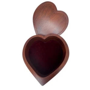Mahogany Wood Heart Jewelry Trinket Ring Gift Box Velvet Lined Artist Signed - Picture 1 of 8