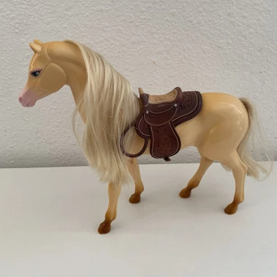 Mattel 2002 Cabello Rubio Caballo Tostado con Sillín Marrón De Colección *Fotos Foto 1 de 4