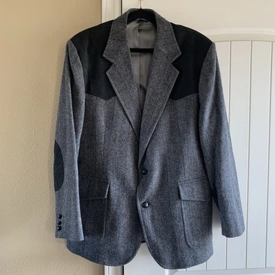 Pendleton Multicolor Herringbone Blazer Virgin Wool USA Western Elbow Patch 44 - Image 1 of 4
