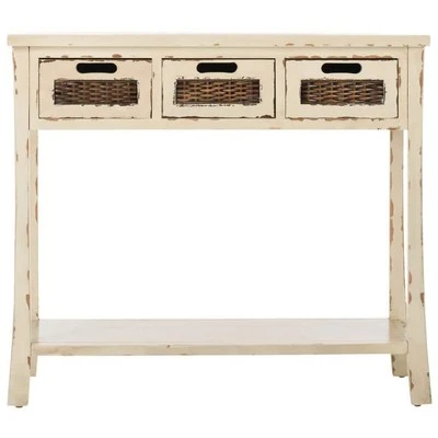 Otoño 34 in. Mesa consola rústica de madera blanca/crema con 3 cajones Foto 1 de 4