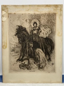 RARE JOAN OF ARC French Military DAN SMITH Etching Engraving Art Print INTENSE - Picture 1 of 11