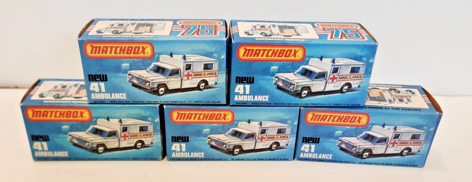 Matchbox Superfast No. 41 White Ambulance Red Cross Boxed NEW 1977 Lot of 5 - Image 1 of 4
