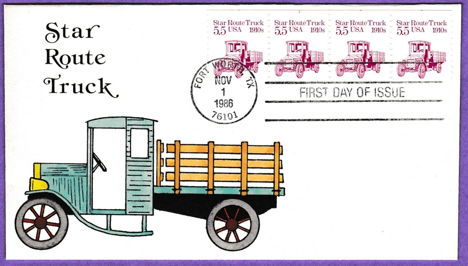 Camión Star Route Serie Transporte FDC de EE. UU. Color a mano GJM Cachet Foto 1 de 1
