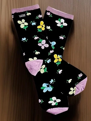 VANS Socks Black With Field Of Flowers And Lavender Top And Heels Women’s NEW - Image 1 of 2
