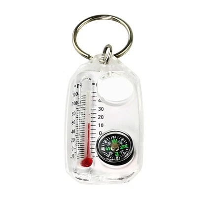 2× Portable Mini Pocket Compass Key Ring With Thermometer Outdoor Survival Tool - Image 1 of 4