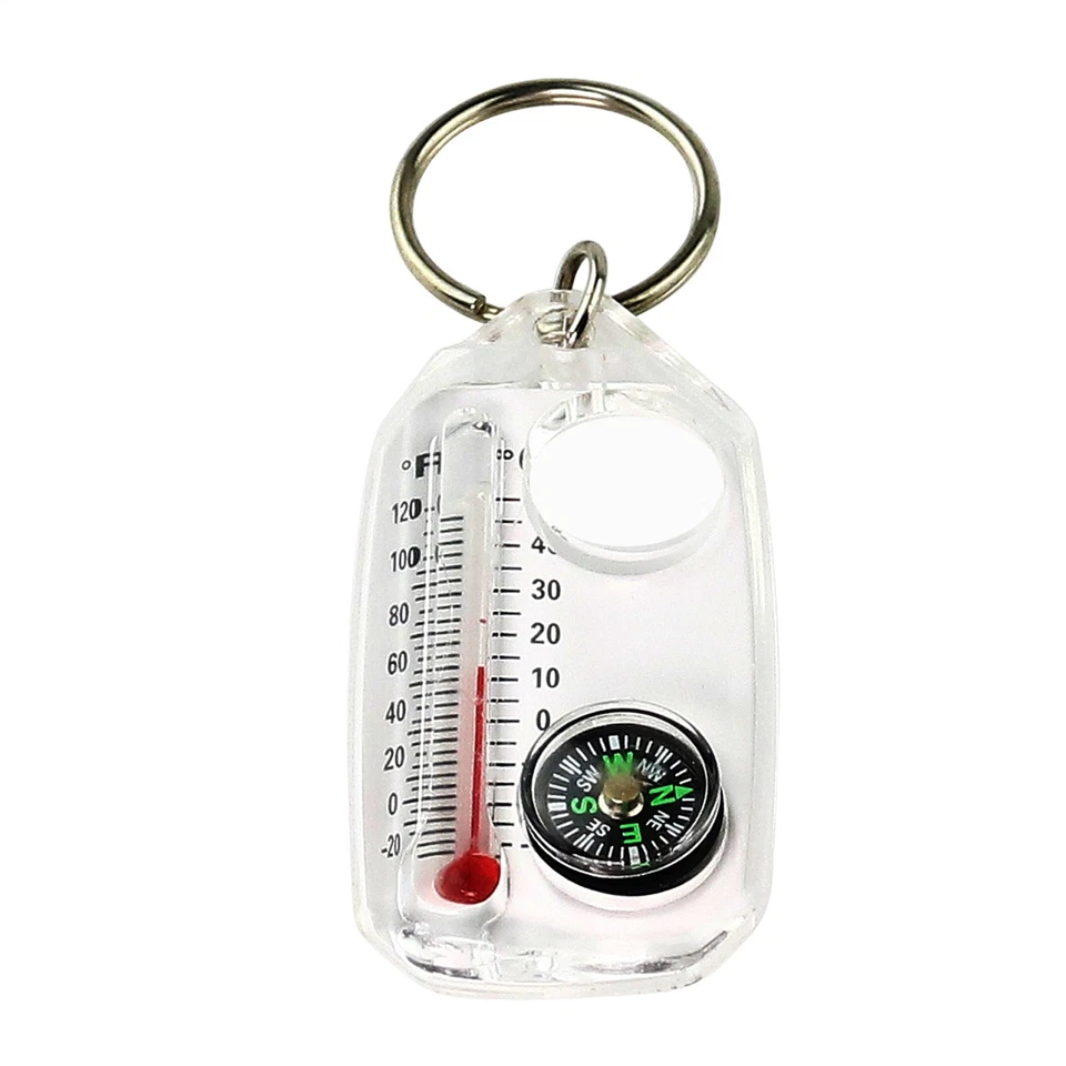 2× Portable Mini Pocket Compass Key Ring With Thermometer Outdoor Survival Tool - Image 1 of 4