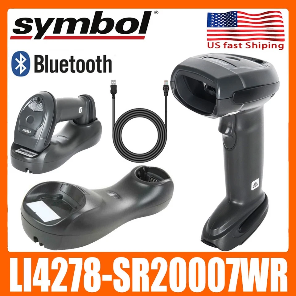 Symbol LI4278-SR20007WR Bluetooth 1D Linear imager USB Barcode Scanner W/ Cradle - Image 1 of 4