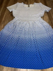 LuLaRoe Amelia Dress Dip Pockets Pleated 2XL 22/24 20/22 XXL Blue White 🌟 Stars - Picture 1 of 15